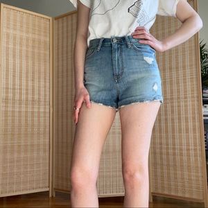 Uniqlo distressed denim high-waisted shorts